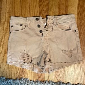 Sun & Shadow Pink Denim Distressed Short-Shorts
